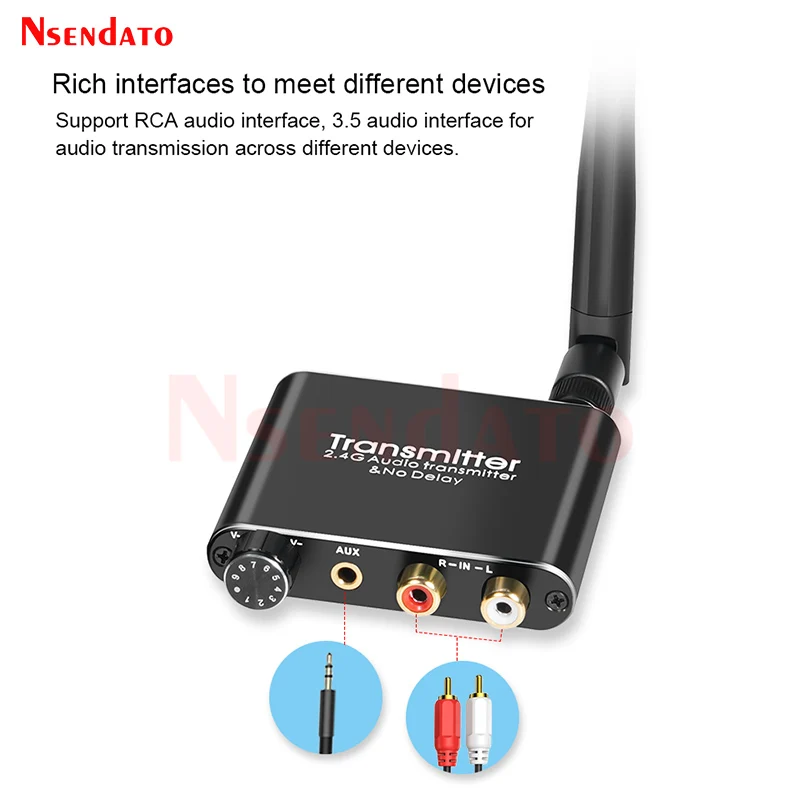 50m 2.4GHz Long Range Wifi Transmitter Receiver Wireless Audio Adapter with Volume Control for Subwoofer Speaker R/L 3.5mm Jack