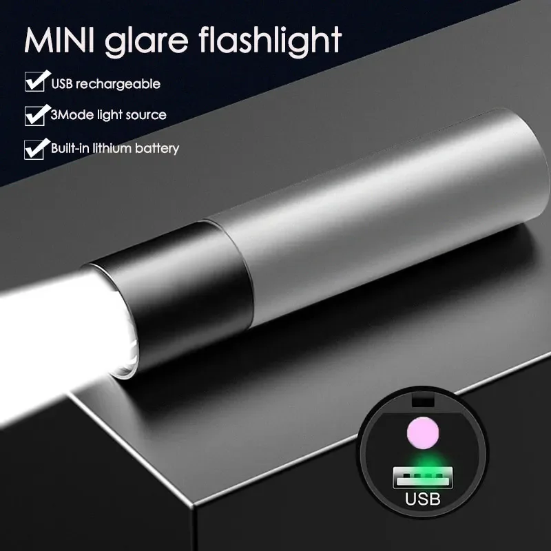 

USB Rechargable Mini LED Flashlight Built-in battery 3 Lighting Mode WaterproofTorch Stylish Portable Suit for Night Lighting