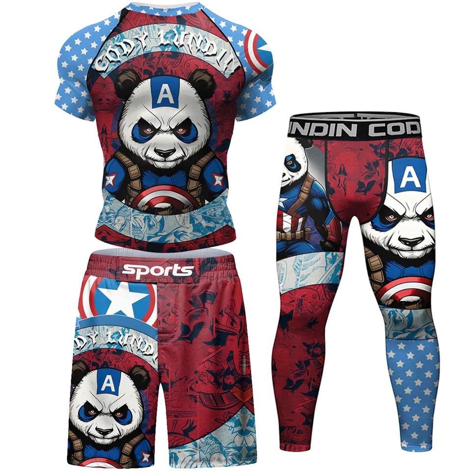 Jiu Jitsu Rash Guard T-shirt Pant Sets Bjj Muay Thai Shorts MMA Compression Boxing Jerseys Sports Apparel Mens Women