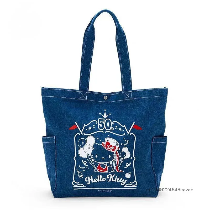 Sanrio Hello Kitty Japanese Style Cowboy Bag Large Capacity Cartoon Cute Handheld Shoulder Bag Casual Versatile Simple Tote