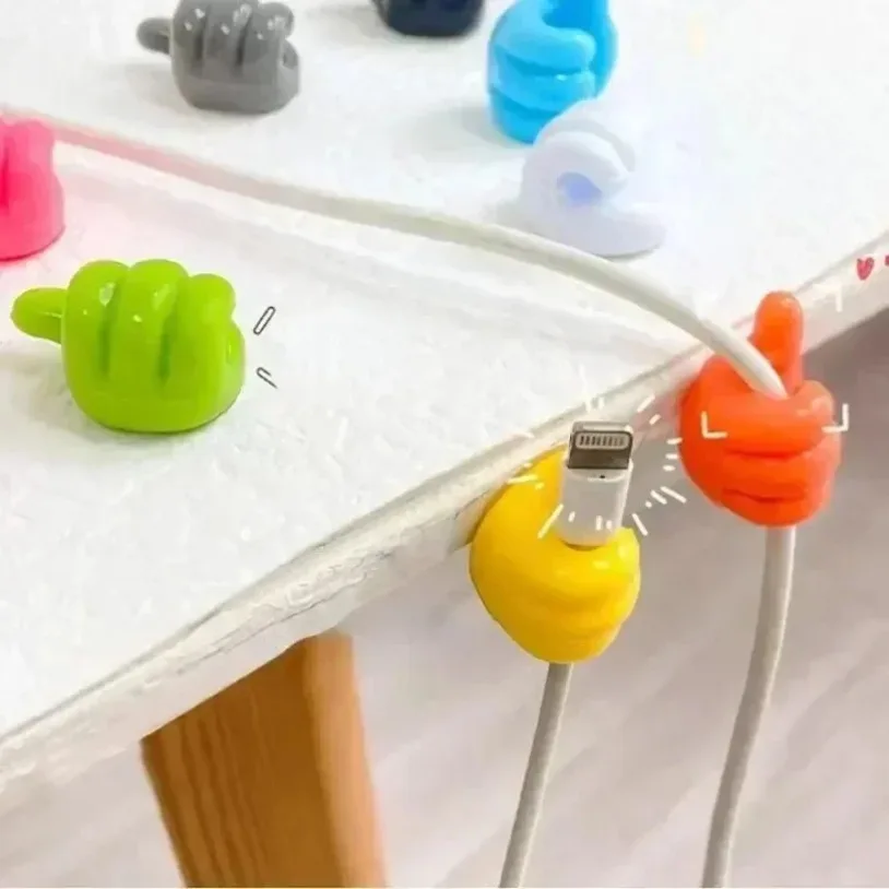 10PCS Phone Data Cable Organizer Mixed Color Self Adhesive Thumb Cell Key Hanger Wall Multi Functional Storage Hook Wire Sorting