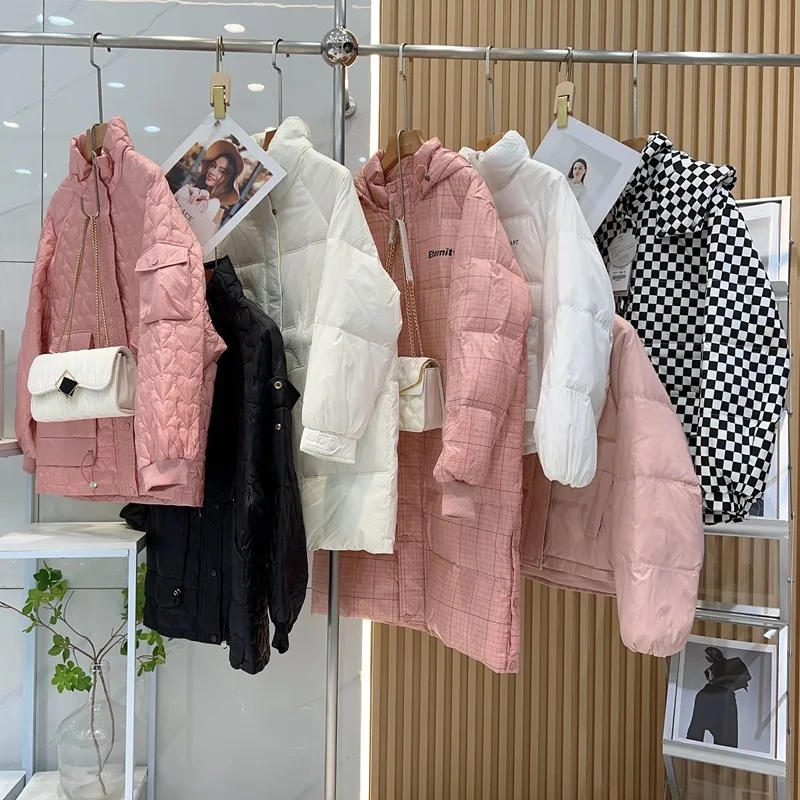 

Senma Winter Cabinet Removal Korean Version Trend Mid length White Duck Down Hooded Coat Warm Zipper Down Coat for Women