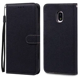 Elegant Leather Flip Wallet Silicone Phone Case - Premium Protection for Samsung J7 2017 J730 (Black)