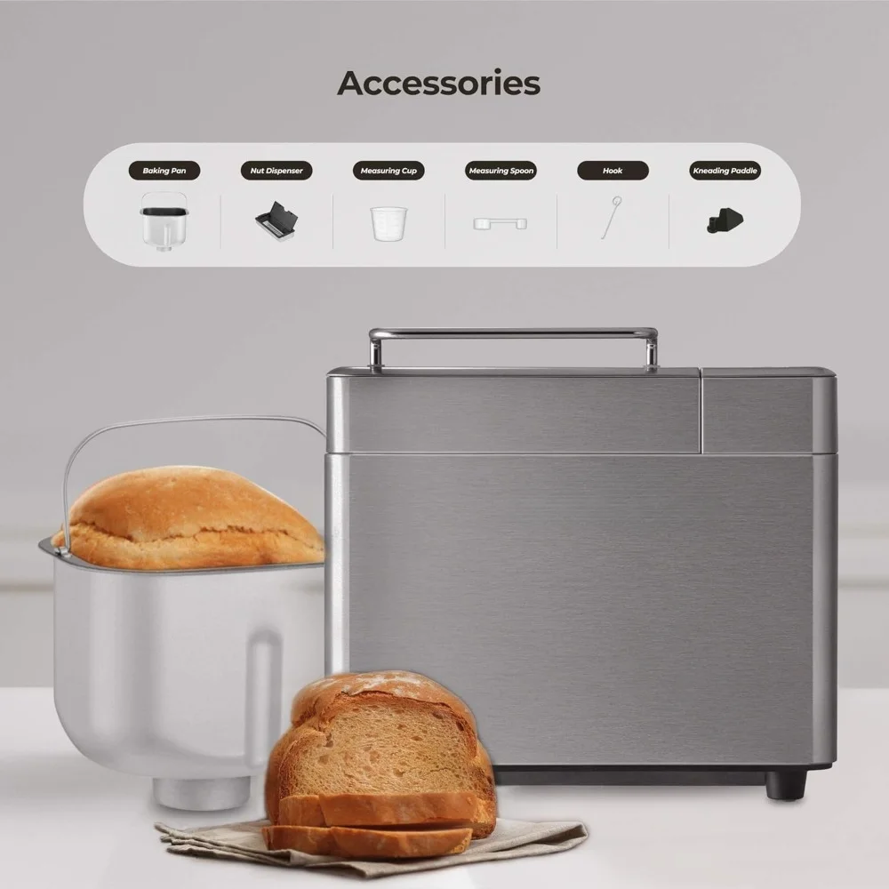 Bread Maker, 2 Lb. With 17 Menu Options, Automatic Fruit & Nut Dispenser & 6 Accessories, Multi-Functional Bread Maker 4