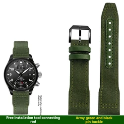 Premium Outdoor Sports Nylon Canvas Watch Strap for Men - Fits IWC Pilot XVIII Spitfire Series (Army Green black A)