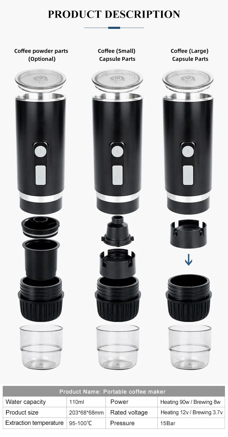 Mini máquina de café elétrica portátil, cafeteira