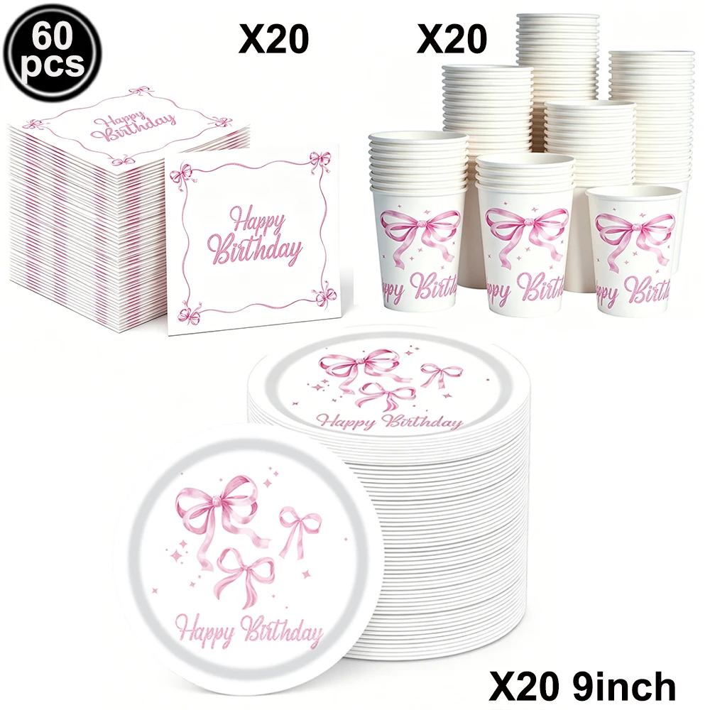 Pink Bow Theme Disposable Paper Napkins - 20pcs for Birthdays, Baby Showers, and Weddings