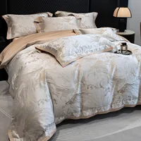 Parure de lit de luxe en coton égyptien jacquard 1000TC, taille Queen/King, comprenant housse de couette, drap plat/housse de drap, taies d'oreiller (4 pièces) 1