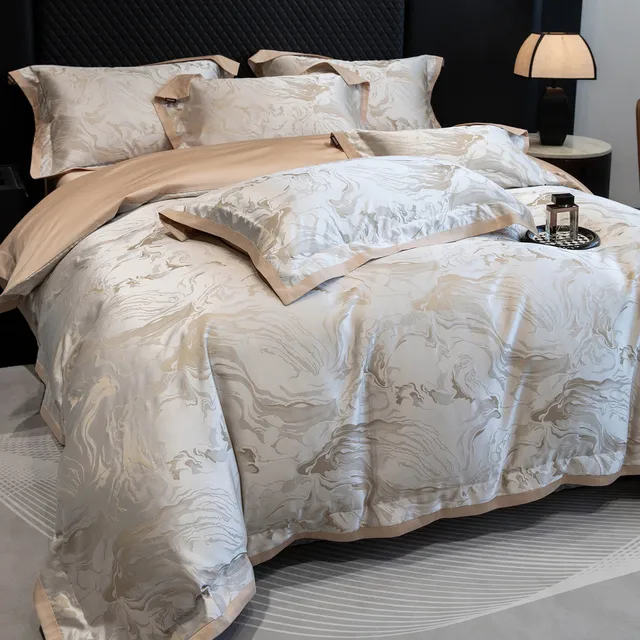 Parure de lit de luxe en coton égyptien jacquard 1000TC, taille Queen/King, comprenant housse de couette, drap plat/housse de drap, taies d'oreiller (4 pièces) 1