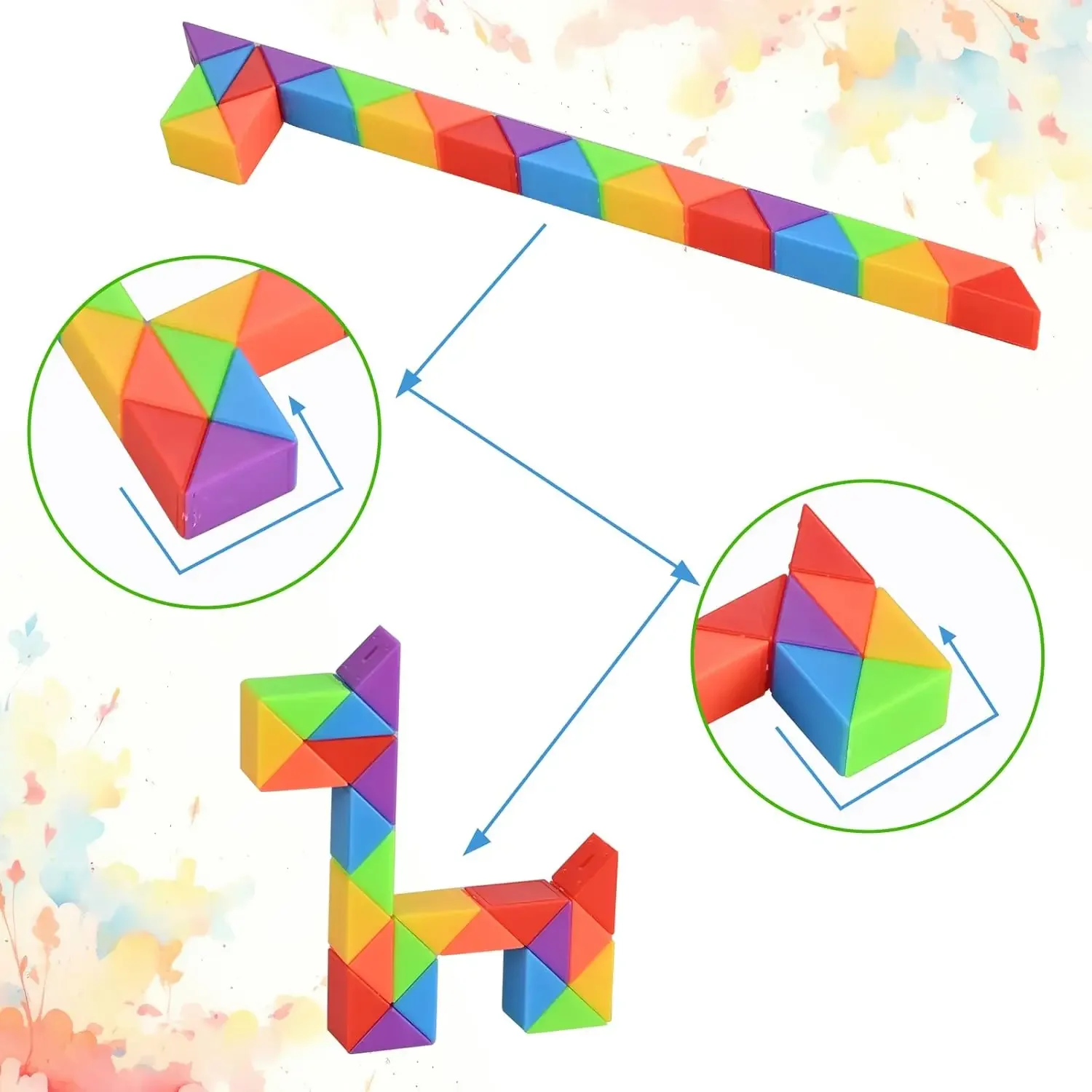 3pcs Mini Fidget Snake Cube Puzzle Toys Rainbow Twist Puzzle Toy Gift for Kids Stocking Stuffers Party Favors Goodie Bag Fillers
