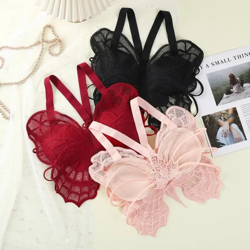 Women Lingerie Bra Sexy Butterfly Lace Backless All-in-one Bralette Flower Hollow-out