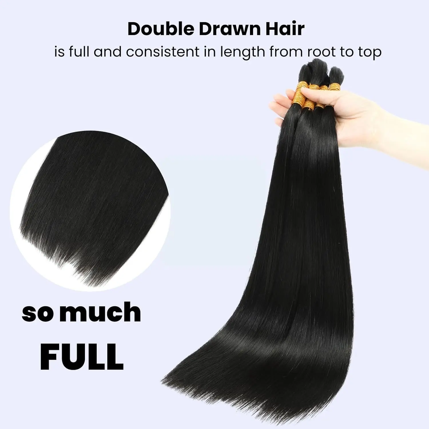 땋은 스트레이트 브라질리언 버진 인모 벌크, 살롱 하이 퀄리티 천연 블랙 1B 색상, 16-24 인치, 50g