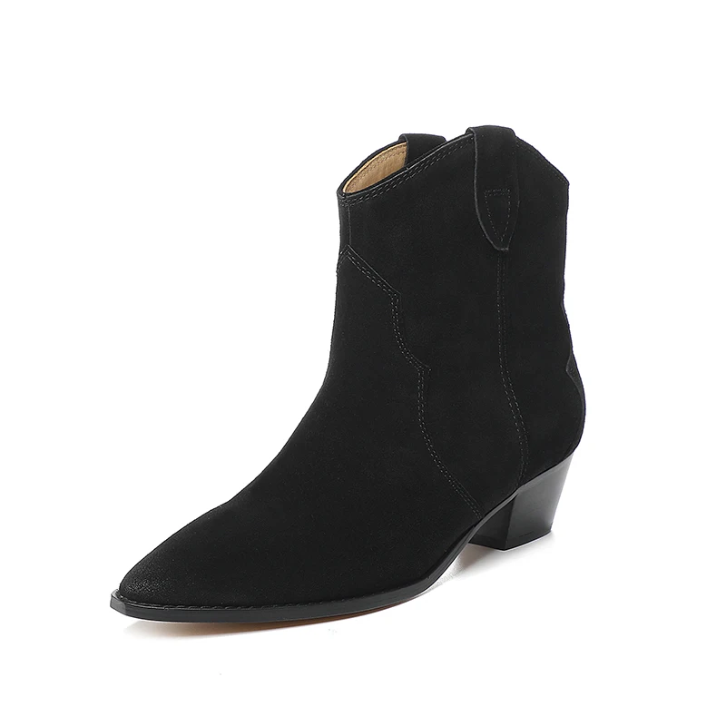 2023 Winter Fashion Casual Chelsea Women's High Heel Bare Boots Pointed Thick Heel Genuine Leather Anti slip Long Boots 35-43