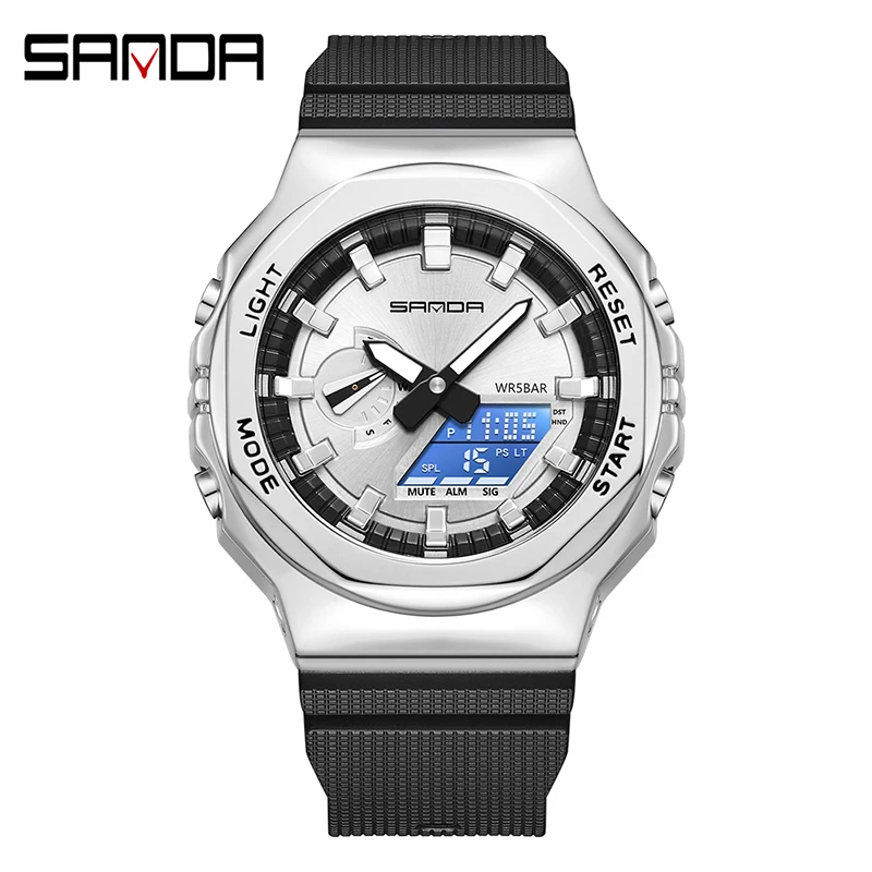 Sanda Brand New Men Watches Dual Display Electronic Waterproof Sport Watch Breathable Strap Fashion Luminous Outdoor Wristwatch