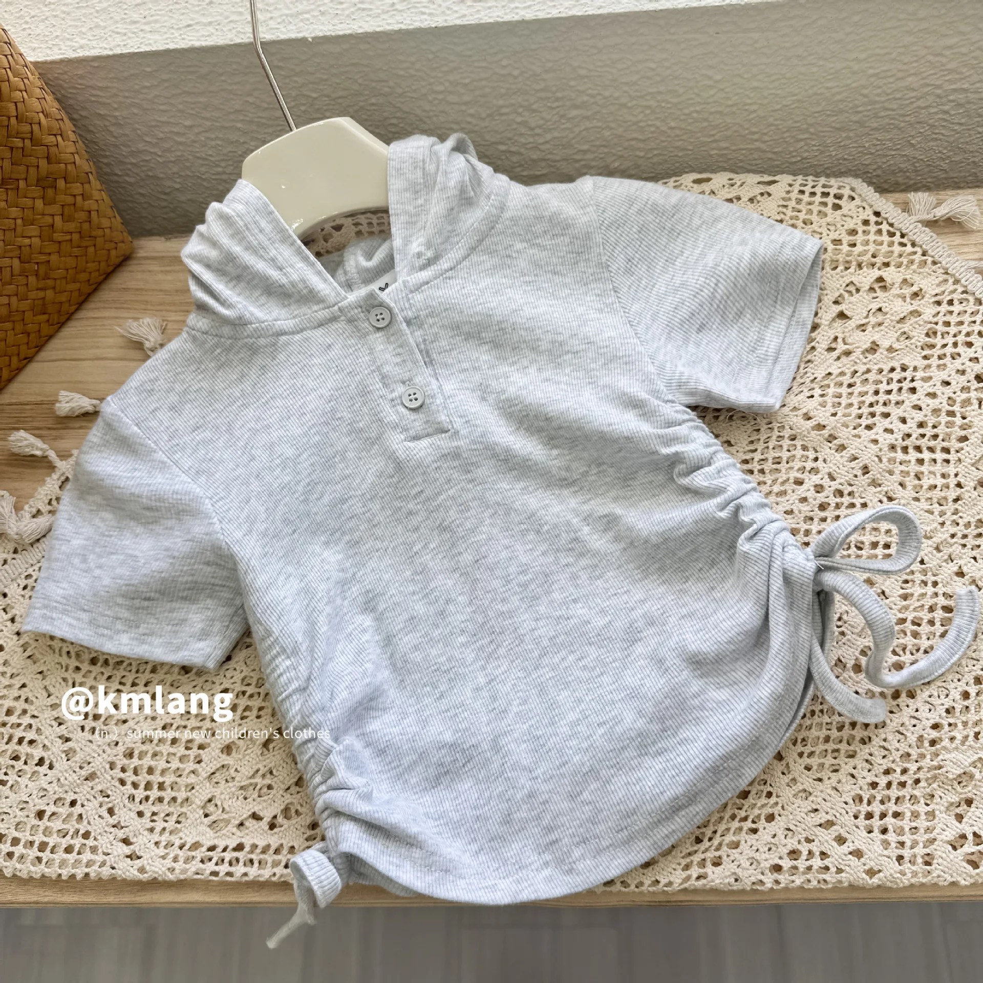 

Girls Short-sleeved Hoodie 2024 Summer New European and American Korean Style Hooded T-shirt Fashion All Matching Base Shirt