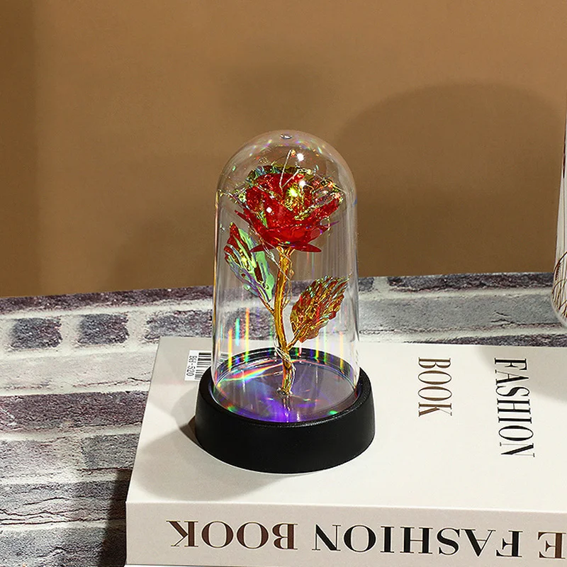 Eternal Rose Flower Glow Rose in The Glass Artificial Flower Desk Accessorie LED with Box Lover Gift Mother's Day Gift Artificial Flower Toys