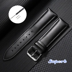 Premium Calfskin Leather Watchband - Soft Material Replacement Wrist Strap - 22mm (Black)