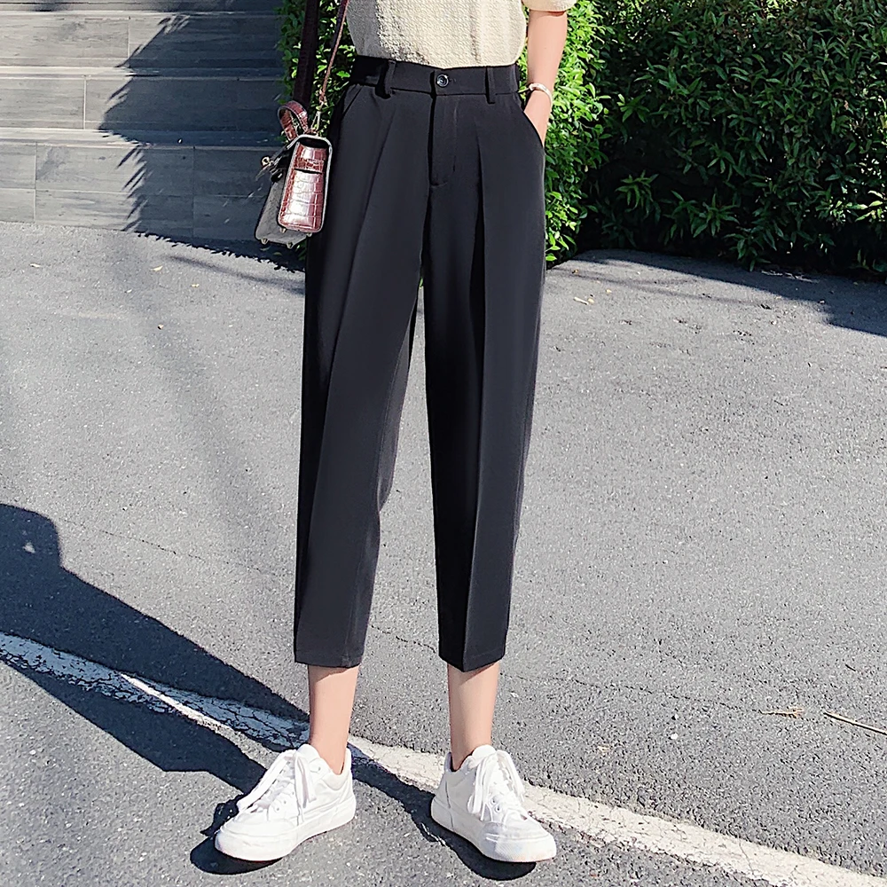 Suit Pants Woman High Waist Pants Office Lady Harem Pants Women Trousers Black Beige Korean Fashion High Quality Capris