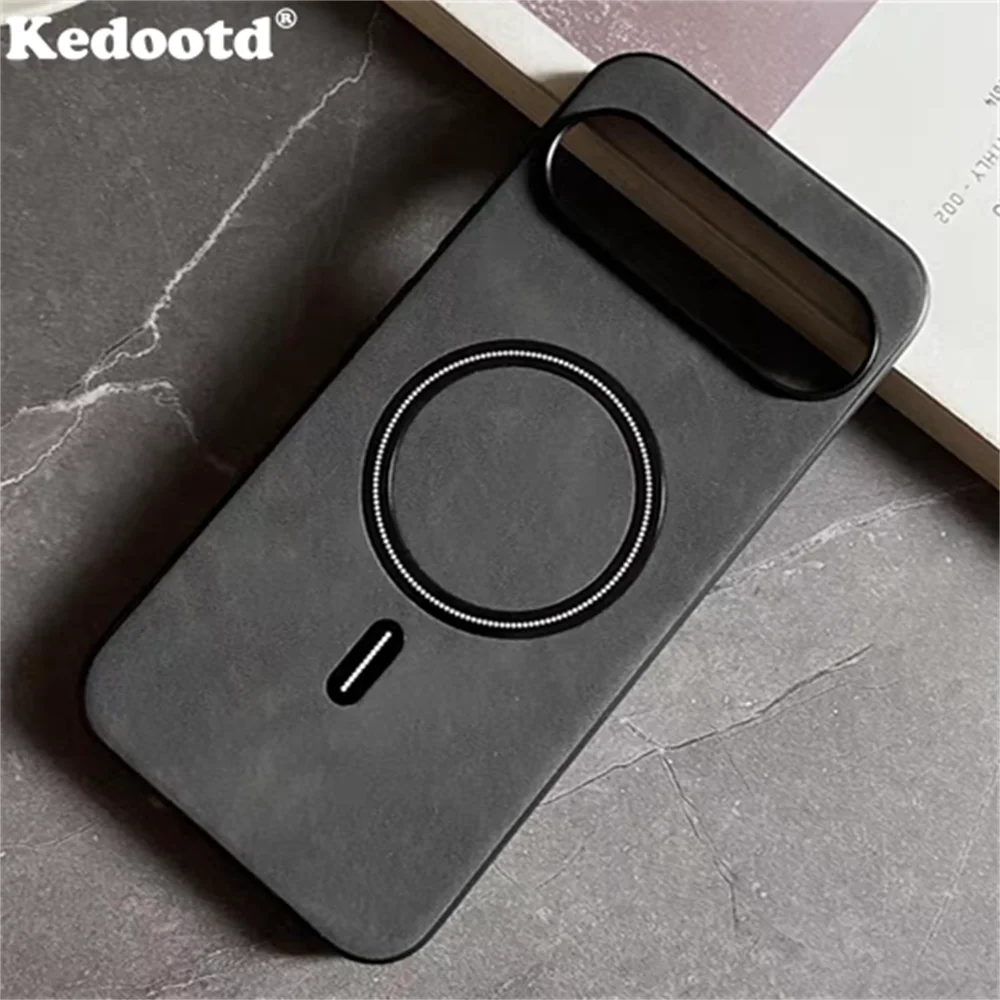 Luxury Suede Sheepskin Leather MagSafe-Compatible Case with Magnetic Wireless Charging