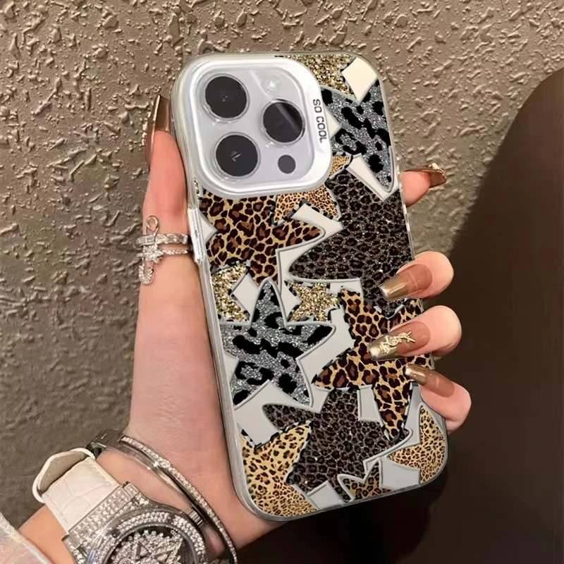 Leopard Print Star Acrylic Phone Case Cover