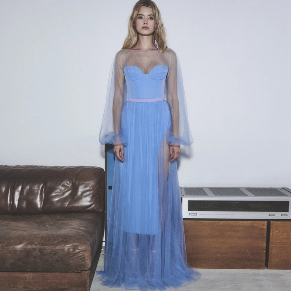 

Платье женское прозрачное с длинным рукавом, круглым вырезом и подкладкой