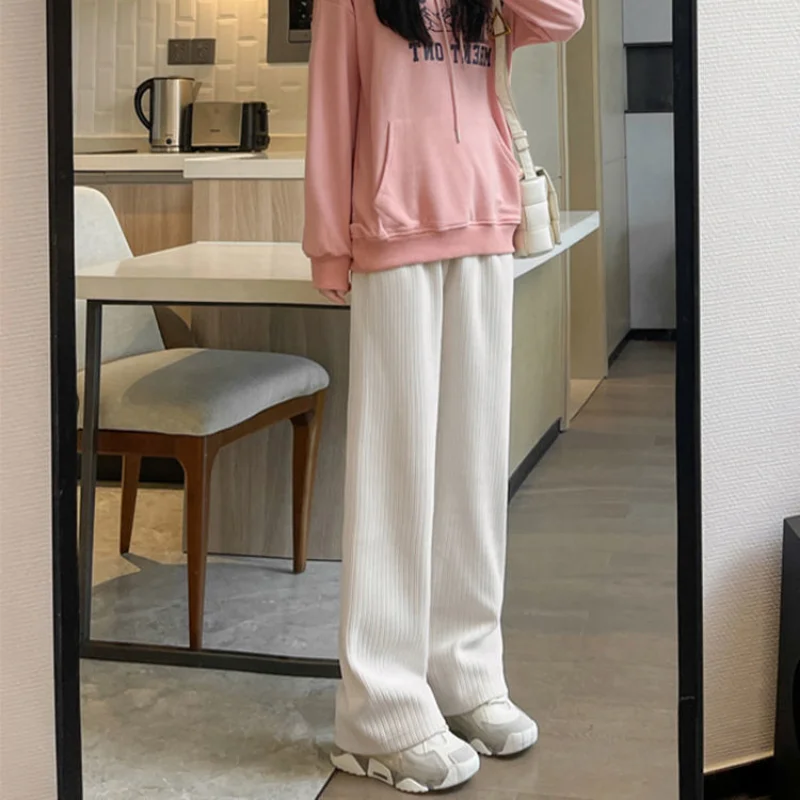 

Casual chenille wide leg pants Women wear high waist loose drape straight casual pants in autumn and winter pants female tops