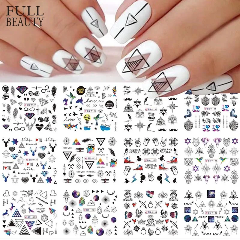 Nail Stickers Nail Art Decoration Nail Art Tools 12pcs Geometric Nail Sliders Water Sticker Set Animal Deer Watercolor Ink DIY Manicure Design Nail Art Decals Foil CHBN1129-1140