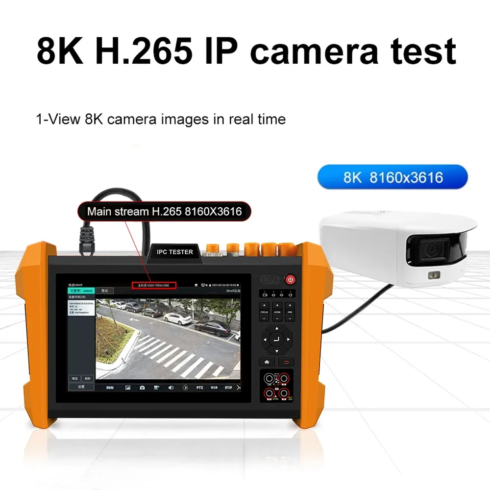 PEGATAH 8K CCTV Tester 7 inch HD IP CVI TVI AHD SDI Analog 6 In 1 Tester-Monitor VGA POE Portable HDMI Input Cable Tracer