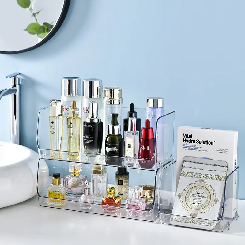 Desktop Makeup Organizer Emulsions Mask Storage Shelf Stackable Transparent Acrylic Cosmetics Rack Bedroom Sundries Container 3
