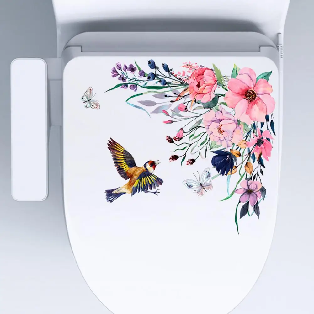 Flowers And Birds Wall Sticker Bathroom Toilet Decor Living Room Cabinet Refrigerator Home Decoration Decals Sticker M244