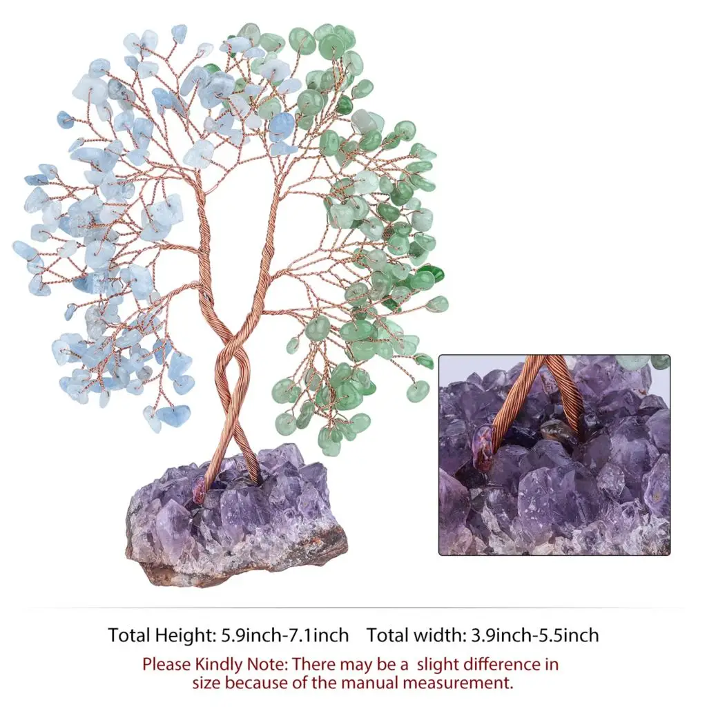 Natural Crystal Tree Healing Gemstone Chips Lucky Money Tree With Raw Amethyst Cluster Base For Home Decor Desktop Ornaments