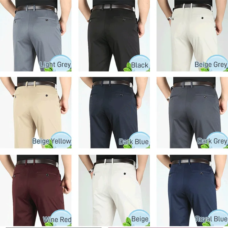 Ice Silk Stretch Men's Casual Pants Summer Pants Fabric Middle-aged Stylish Comfortable Men's Dad Everyday Wear
