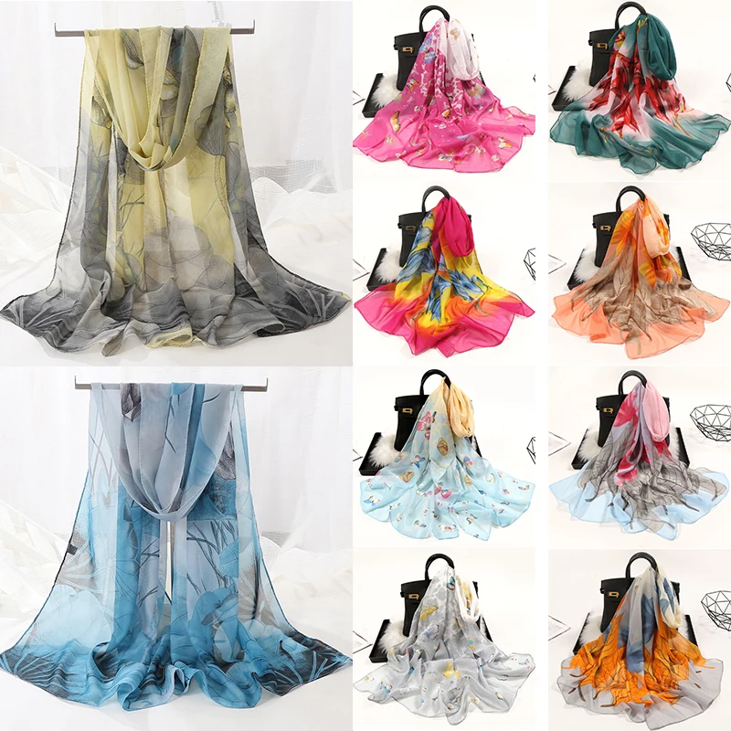 New Fashion Madam Pretty Scarf Sunscreen Shawl Individuality Lotus Flower Design Georgette Thin Women Scarves Wholesale