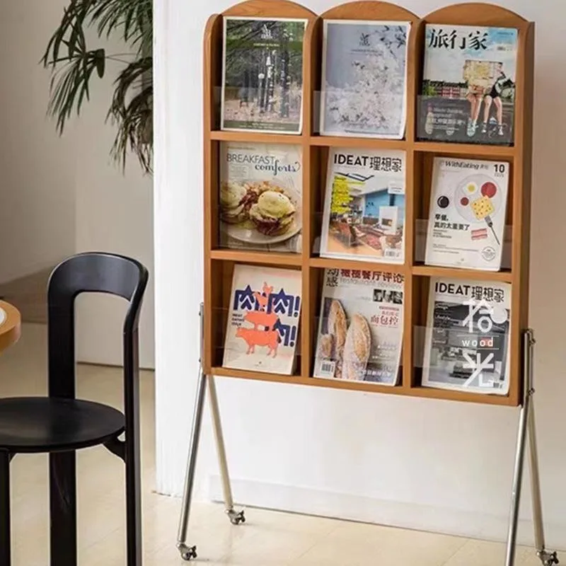 Modern Floor Bookshelf Book Storage Retro French Style Magazine Stands Living Room Balcony Reading Display Rack metal desktop sign display rack store advertising label holder vertical table telescopic floor a5 a4 poster stand stands frame