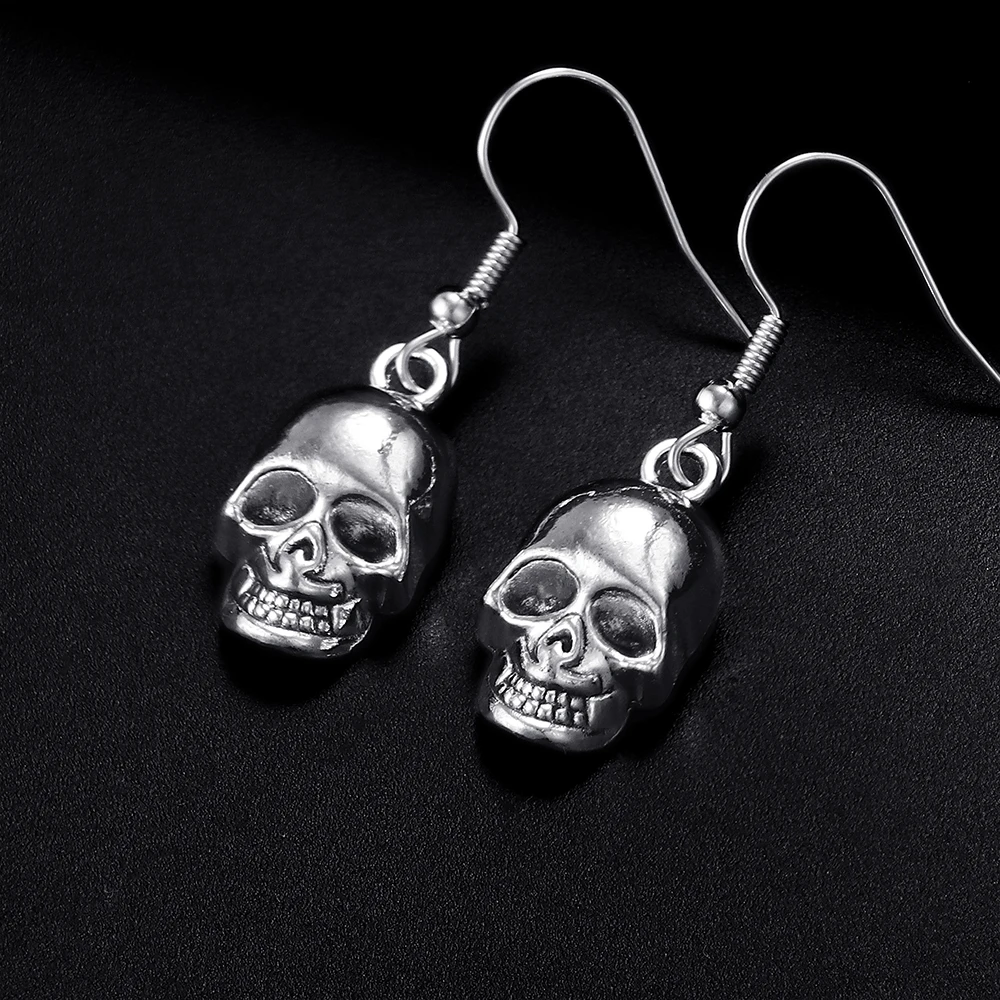 

Trendy Vintage Skull Shape Dangle Antique Silver Plated Earrings for Women and Man Retro Cute Punk Drop Earrings Jewelry