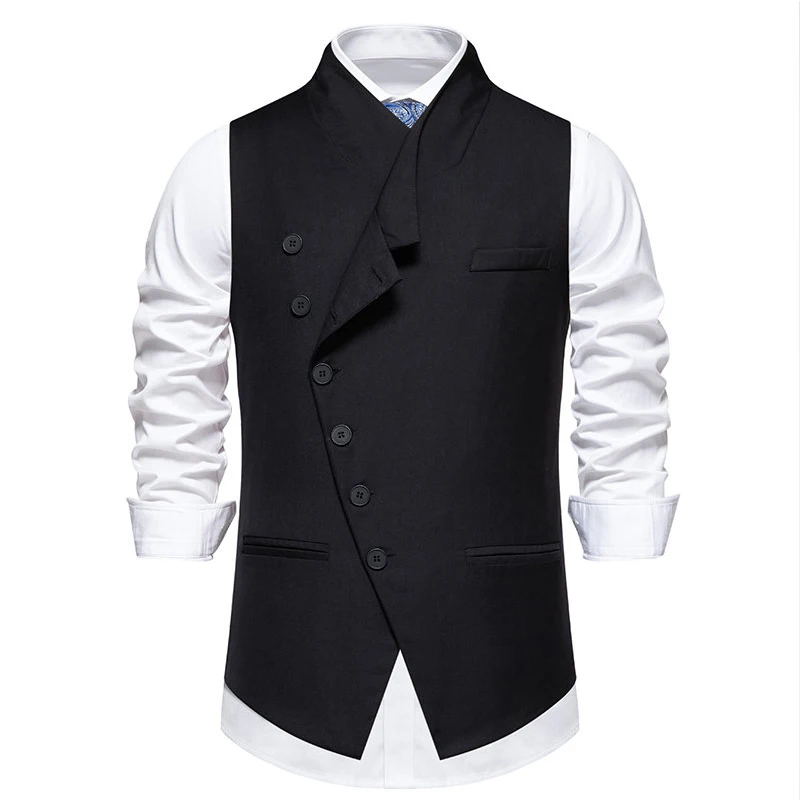 Men's Suit Vest Season Fashion Wedding Oblique Lapel Single-breasted Vest Business Dress Vest Waistcoat for Men