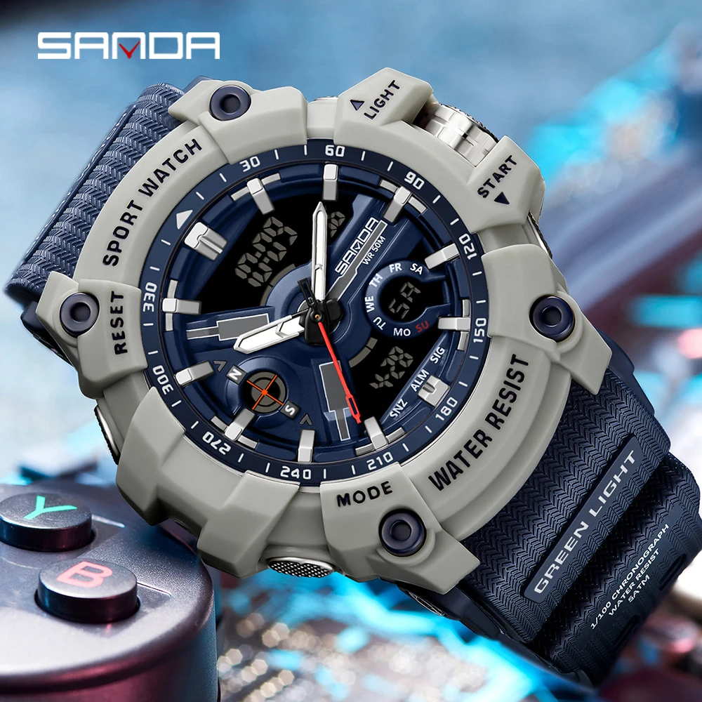new digital watches for men alloy case waterproof functional analog sport military watch smael 8069 SANDA New Military Shock Watches G-Style Clock For Men Boy Quartz Analog Wristwatch Waterproof Sport Watch Men LED Digital Watch