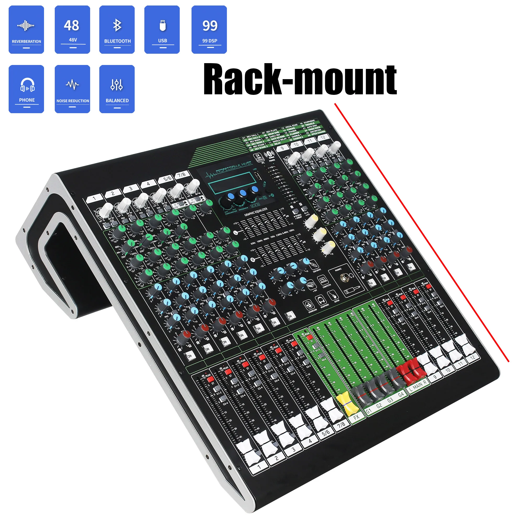 Leicozic 12 Channel Mixer Audio Professional Mixing Consola De