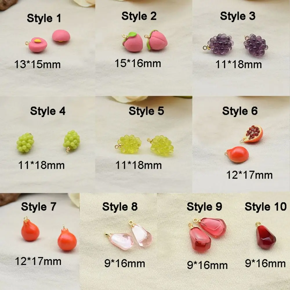 2PCS 포도 3D 과일 참 장식품 레진 장식품 석류 꿀 복숭아 보석 만들기 장식품 귀여운 미니 펜던트 액세서리 DIY