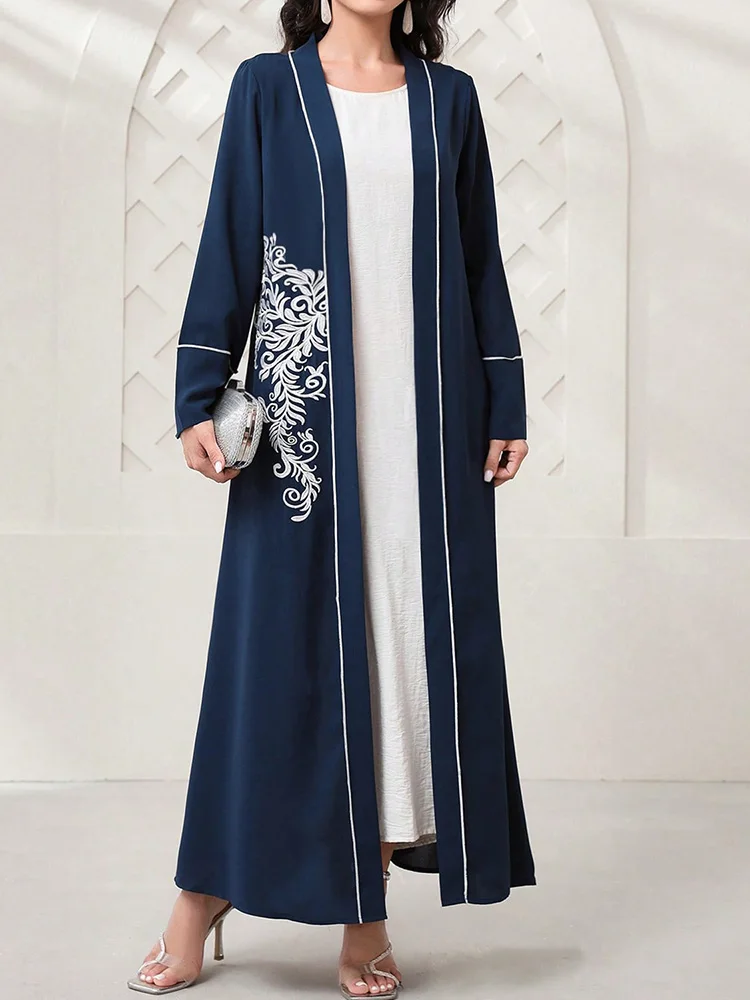 Embroidery Retro Ethnic Cardigan Robe Fashion Muslim Kimono Abaya Dubai Middle Eastern Saudi Arabia Eid Clothes