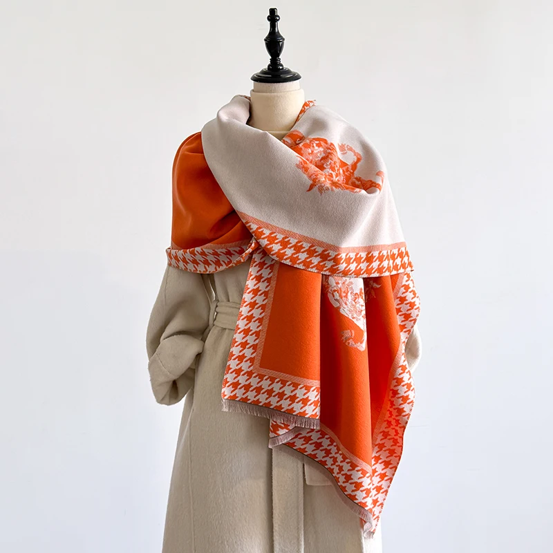 Elegant Zebra Striped Scarf Imitation Cashmere Soft Warm Versatile Shawl Coldproof Windproof Blanket Scarf for Autumn Winter