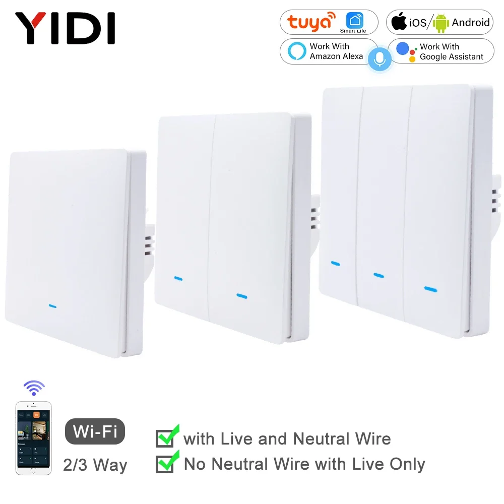 2 3 Vie Wifi Smart Wall Light Switch Pulsante Tuya Led Corea Standard Ue Con Senza Timer Neutro 240V Con Telecomando