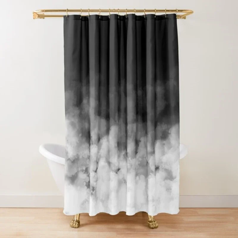 

Ombre White and Black Minimal Shower Curtain Polyester Waterproof Modern Bathroom Curtains Machine Wash Bath Curtains with Hooks