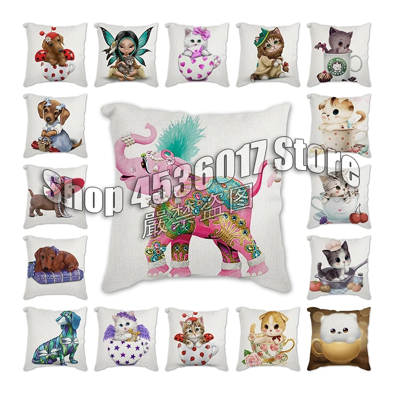 

Cushion Cover Throw pillow cover Cartoon butterfly cat dog Pillowcase Home funda cojin cojines decorativos para sofá クッション・カバー