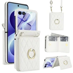 Lanyard Leather Wallet Phone Case with Ring and Card Holder - Galaxy Z Flip 8 (Beige)