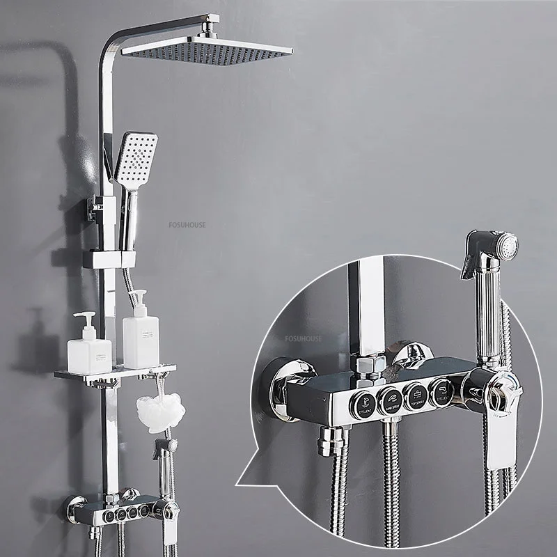 Chrom-Wasserhahn-Badezimmer-Duschset Home Smart Wall Mounted System Thermostat Badezimmer-Wanne Regendusche