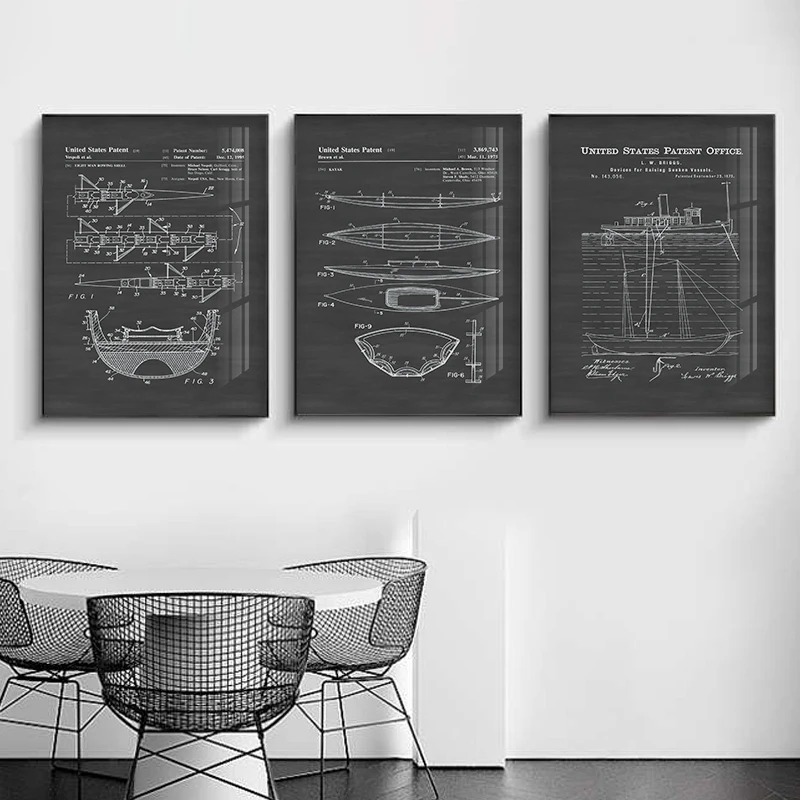 Semplice in bianco e nero grigio stile industriale americano retrò nostalgico nave struttura diagramma pittura su tela decorativa