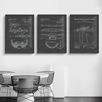 Semplice in bianco e nero grigio stile industriale americano retrò nostalgico nave struttura diagramma pittura su tela decorativa