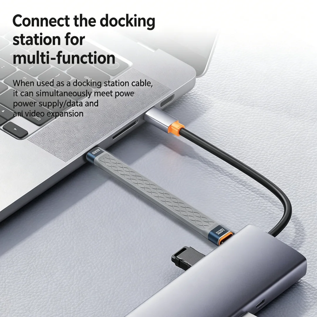 240W PD 풀 기능 플랫 USB4 타입-C 케이블 40Gbps 데이터 동기화 8K 비디오 출력 외장형 SSD용 충전 케이블
