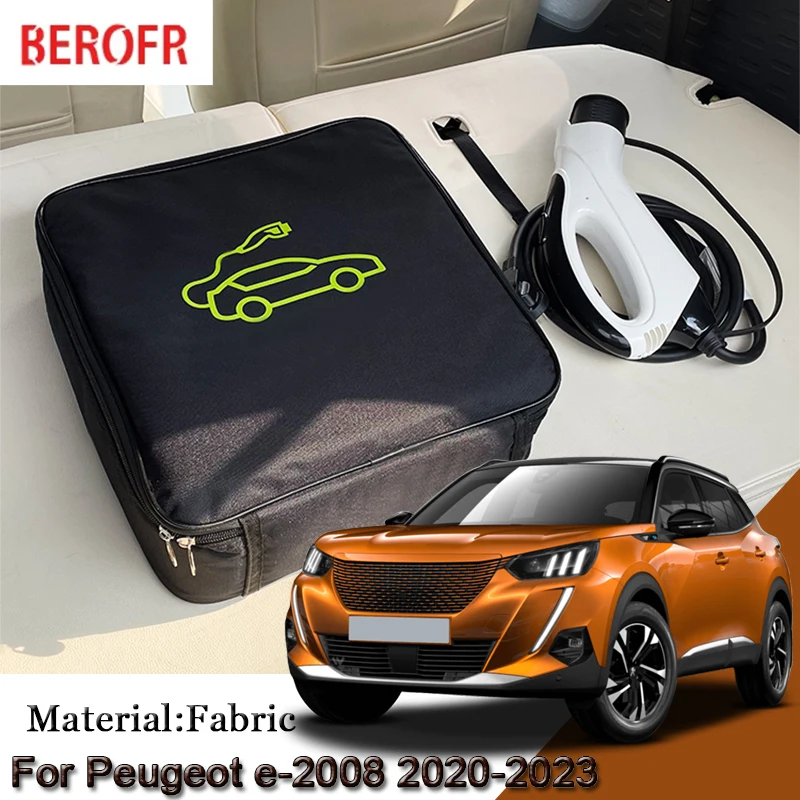 EV Car Charging Cable Storage Carry Bag For Peugeot e-2008 e2008-Charger Plugs Sockets Waterproof Fire Retardant